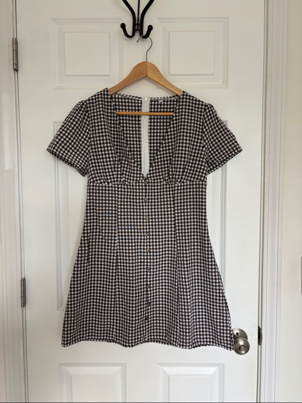 Brown and White Gingham Button-Front Women's Dress